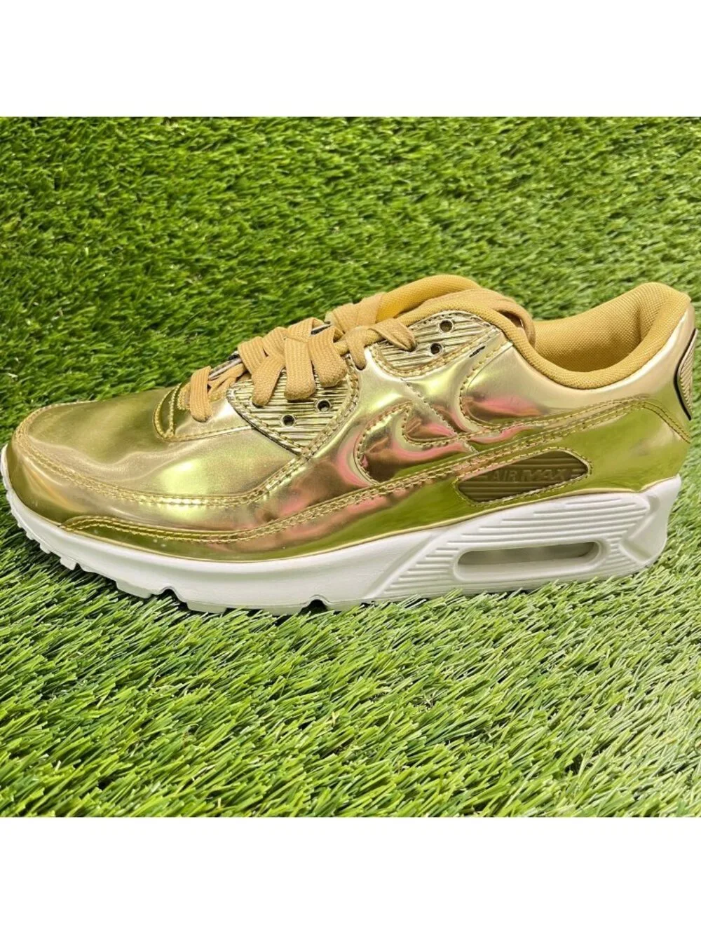 Nike Air Max 90 Womens Size 10 Metallic Gold Athletic Running Shoes Sneakers